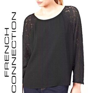New French Connection Blouse Long Sleeve Lace Black